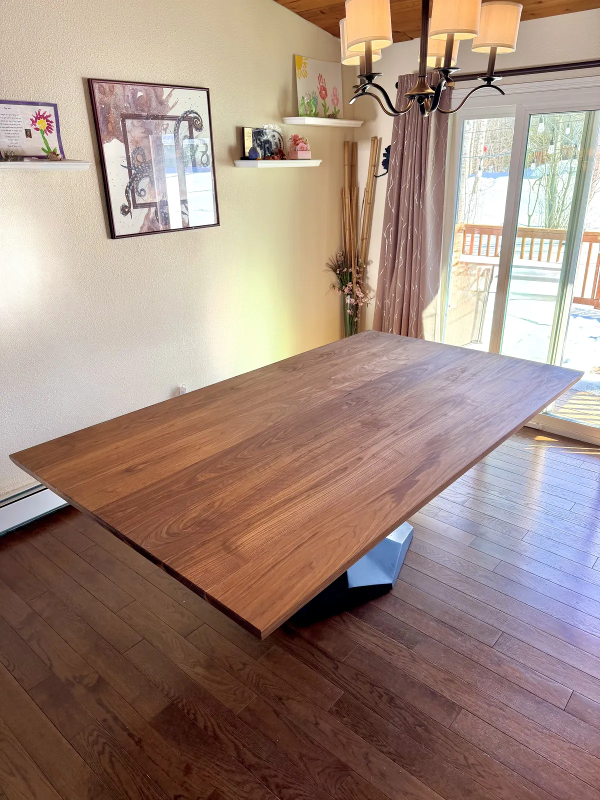 Sculptural Steel Base Table - Black Walnut with Steel detail 2