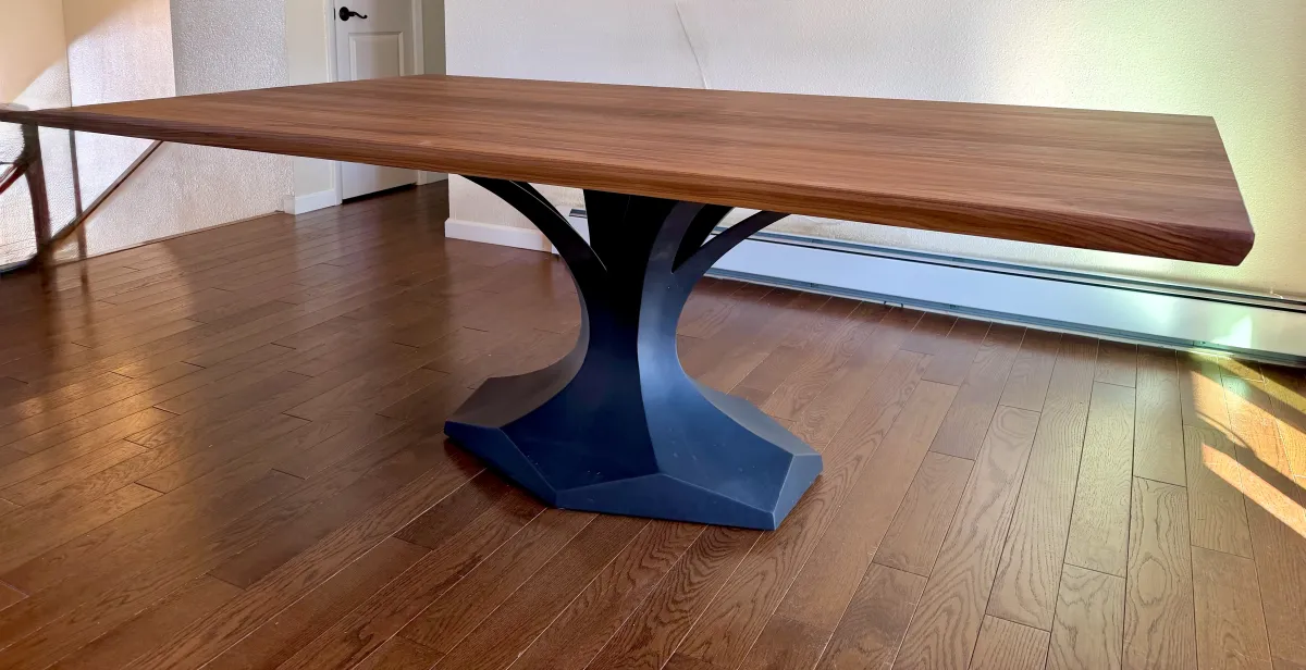 Sculptural Steel Base Table - Black Walnut with Steel detail 3
